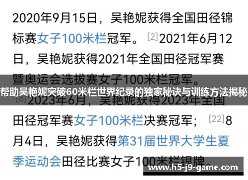 帮助吴艳妮突破60米栏世界纪录的独家秘诀与训练方法揭秘