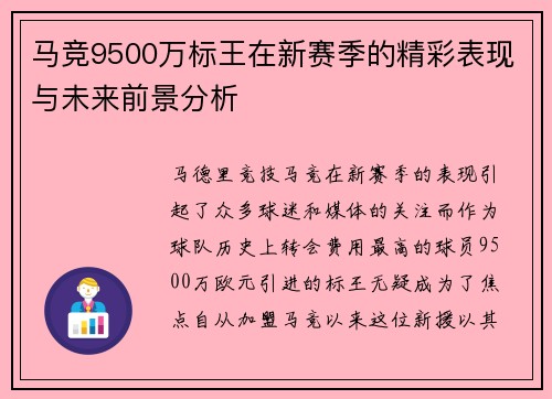 马竞9500万标王在新赛季的精彩表现与未来前景分析