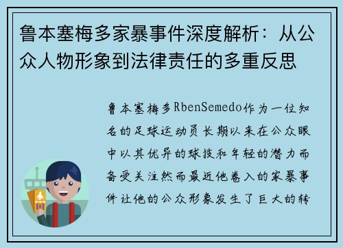 鲁本塞梅多家暴事件深度解析：从公众人物形象到法律责任的多重反思
